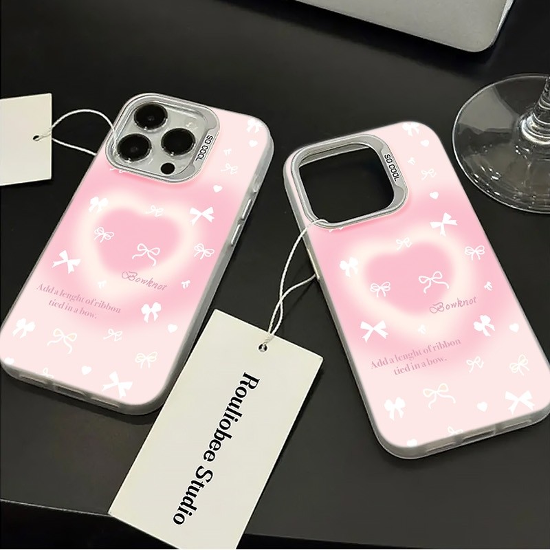 Ốp Lưng iPhone Hình Nơ Tim Hồng Dịu Dàng - Tương Thích 16/15/14/13/12/11 Pro Max, XS Max, X