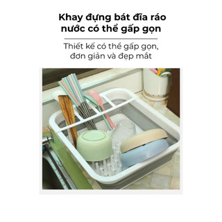 Kệ Bát Đĩa Gấp Gọn Cao Cấp Buna, Nhựa Chất Lượng, Ngăn Muỗng Đũa Buna
