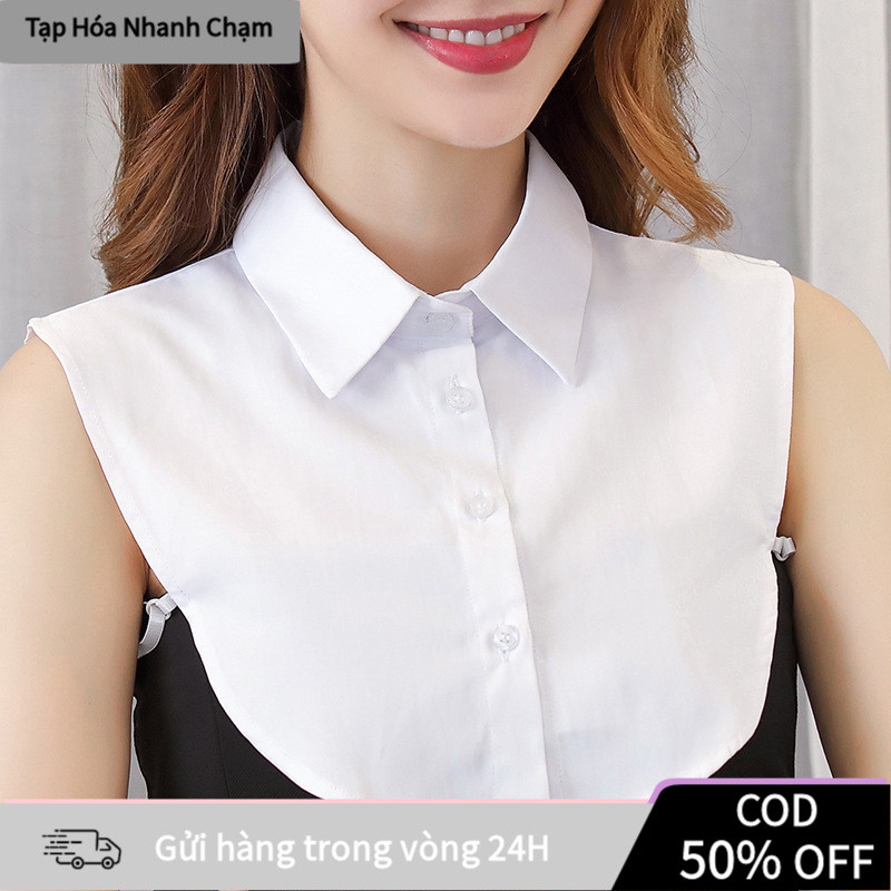 Cổ áo giả len cotton có thể tháo rời, kết hợp hai tông màu trắng đen cổ điển, dễ dàng phối với nhiều loại trang phục nữ