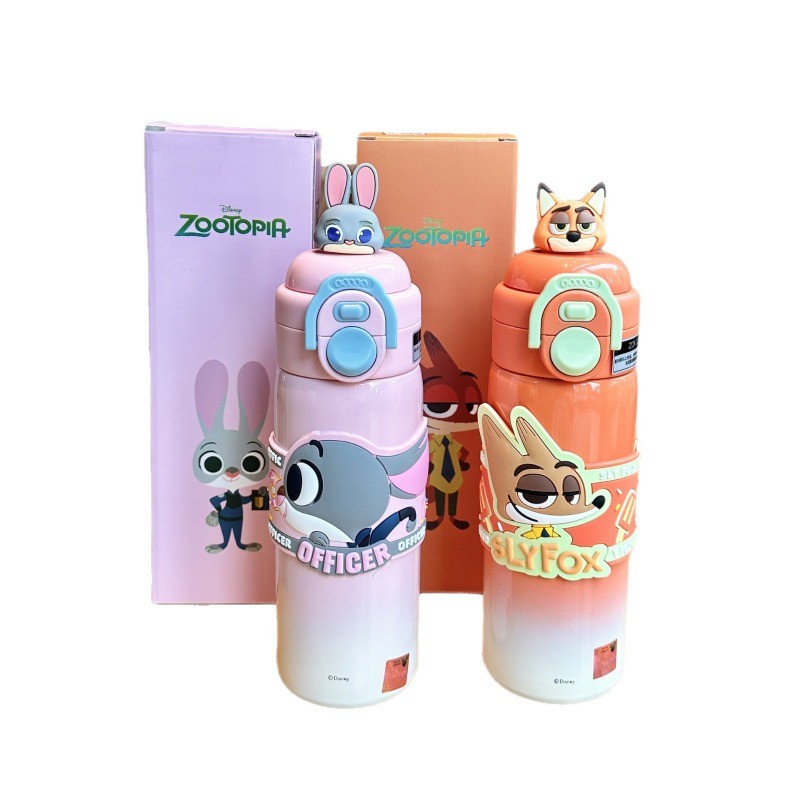 500ml Zootopia Nick Judy Hopps Giữ Nhiệt Đa Chức Năng Kép Uống Ống Hút Dung Tích Lớn Trẻ Em Cốc Uống Thể Thao Ngoài Trời