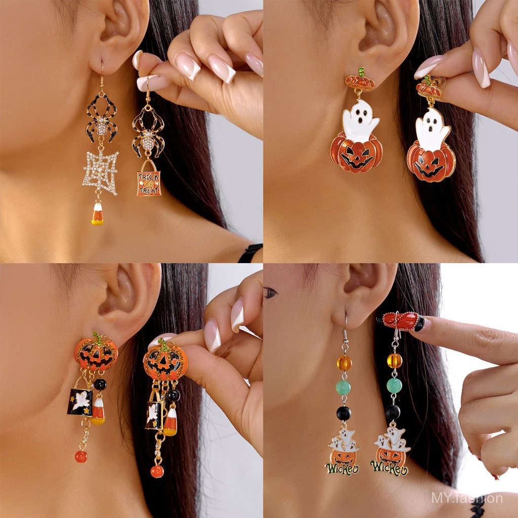 Bông tai Halloween hình bí ngô bằng hợp kim, phù hợp làm quà tặng
