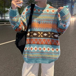 Mùa Đông Nguyên Đỏ Jacquard Áo Len Lười Phong Cách Retro Nhật Bản Cổ Tròn Thương Hiệu Ấm Áp Rời Cặp Đôi Dệt Kim 25.9.29