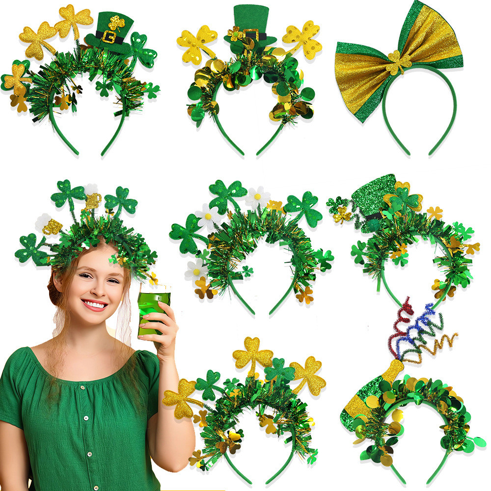 Ｍùa lễ Thánh Patrick - Mũ đầu cỏ ba lá với dây nhiều màu sắc, phù hợp cho Carnaval