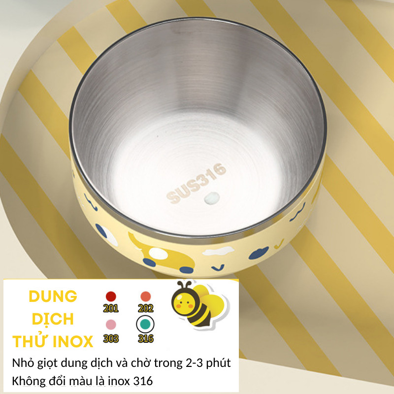 Bát Trẻ Em Inox 316 KOOBEE 450ml | Bát Ăn Dặm Chống Vỡ Nhựa PP Cách Nhiệt An Toàn Cho Bé | 327