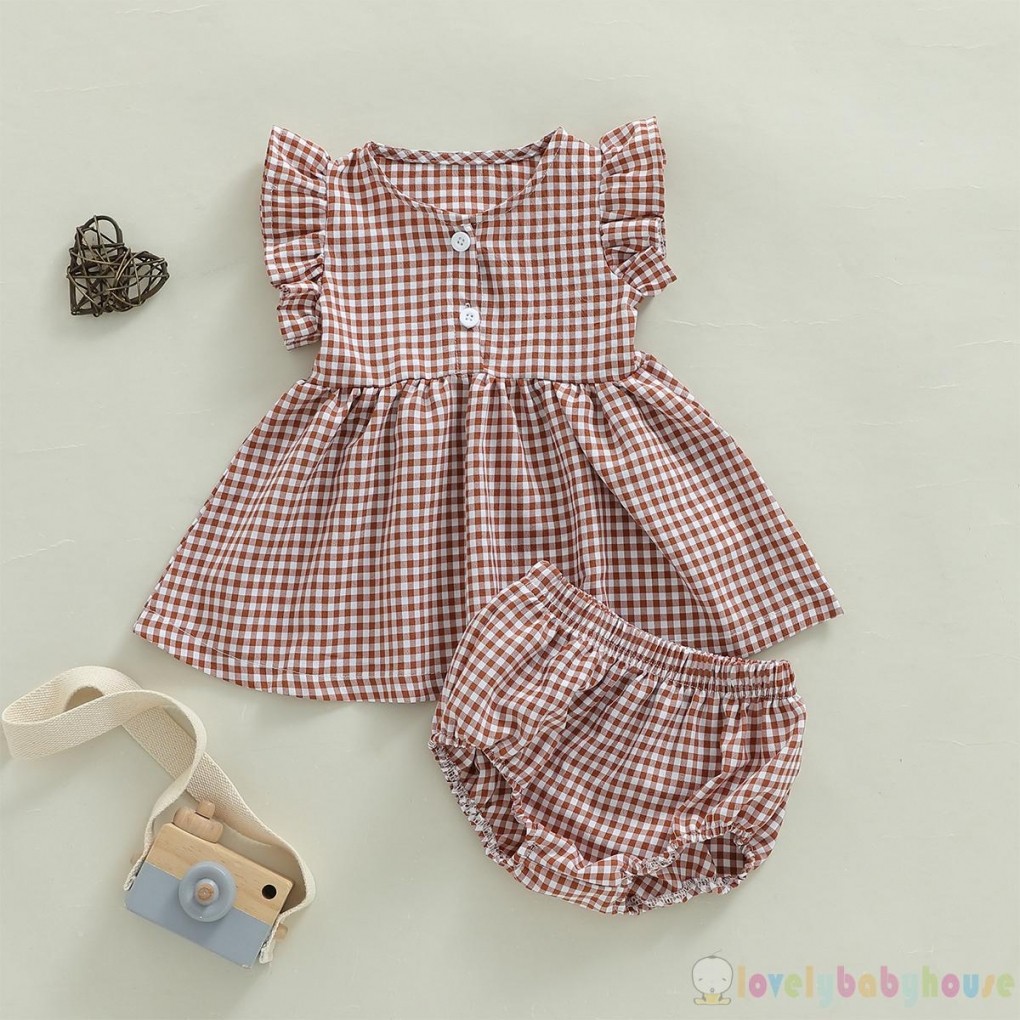 LBH-2 Cái Bé Gái Mùa Hè Tay Bay Cổ Tròn Kẻ Sọc Áo Và Co Giãn Eo Bloomer Bộ