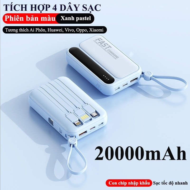 Pin sạc dự phòng 20.000mAh hỗ trợ sạc nhanh pin mini dung lượng lớn đi kèm nhiều dây sạc tiện dụng