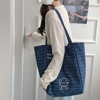 2026 Mới Tote Đeo Vai Thường Ngày Túi Dung Tích Lớn Denim Vải Thêu Hai Mặt