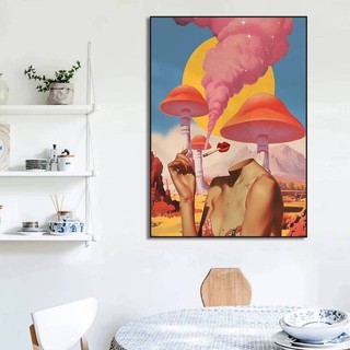 Retro Người Phụ Nữ Khói Siêu Thực Nấm Ảo Giác Áp Phích Treo Tường Nghệ Thuật Vintage Canvas Tranh In Hình Ảnh Phòng Khách Trang Trí Nhà
