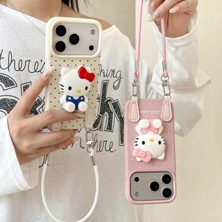 Hàn Quốc Hoạt Hình Dễ Thương 3D Silicone Mèo Kitty Da Mềm Wrsit Dây Đeo Ốp Lưng Điện Thoại iPhone 17Promax 17Pro 17 12 13 14 15 16 Pro Max 15Plus Chống Sốc Nữ Di Động