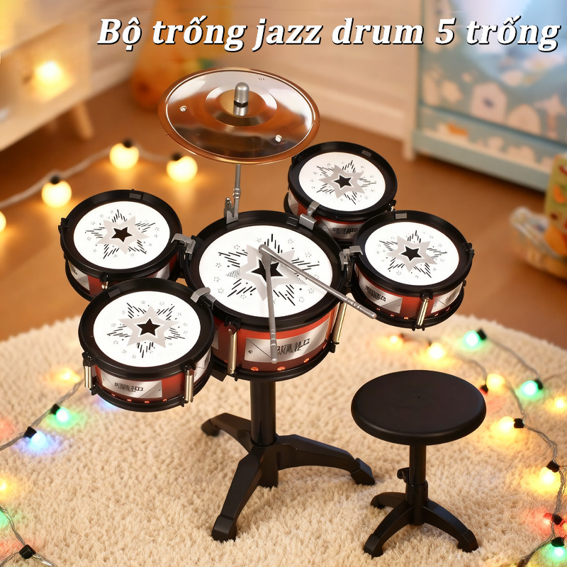 Bộ trống jazz drum 5 trống, tặng kèm ghế, Bộ Trống Sôi Động Cho Bé, trò chơi giải trí trong nhà