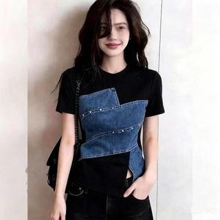 [Khuyến mãi trong thời gian có hạn] Áo thun ngắn tay Denim dáng ôm nhỏ độc đáo đẹp khổng lồ xinh đẹp Áo thun ngắn tay đẹp