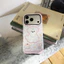 Ốp lưng iPhone kẻ sọc màu hồng Bichon Frise Puppy có bánh & Tulip Vỏ điện thoại chống rơi 2 trong 1 bảo vệ toàn thân cho iPhone16 Pro Max / 16PLUS / 16PRO / 17 / 15 14 13 12 11