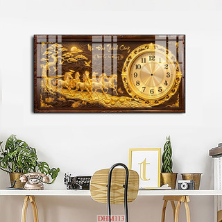 Tranh đồng hồ chủ đề Mã Đáo Thành Công mẫu 01 tráng gương