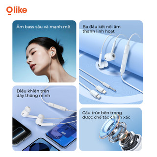 Olike E208 Tai Nghe Có Dây 3.5mm/Lightning/Type-C Tai Nghe Nhét Tai Có Mic Gọi HD Âm Thanh HiFi Bass Mạnh Độ Trễ Thấp Cho iPhone Samsung Xiaomi OPPO Huawei Laptop PC Máy Tính Bảng