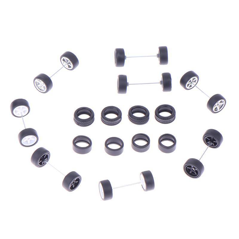 GKY 1 Bộ DIY Racing 1: 64 Bánh Xe Ô Tô Cho Lốp Cao Su Có Trục Bánh Xe Mô Hình Sửa Đổi Phần GKY
