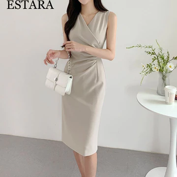 ESTARA Váy midi màu be thanh lịch mùa hè cho phụ nữ, váy dạ hội trang trọng, váy tốt nghiệp, tiệc Giáng sinh, phong các