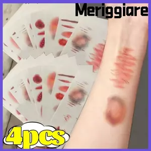 MERIGGIARE 1 / 4 Vết thương Bruising Hình xăm tạm thời, Miếng dán hình xăm sẹo cánh tay Cosplay chống thấm nước lâu trôi, Hình xăm giả thực tế