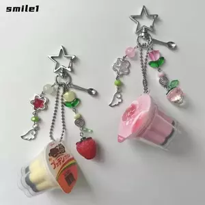 SMILE Trứng Flan Charm, Punk Stars Hồng Vàng Nhật Bản Pudding Móc Khóa, Mặt Dây Chuyền Mặt Trời Mặt Trăng Hạt Nhiều Màu Sắc Retro Thẩm Mỹ Boho Móc Khóa Nữ Cô Gái
