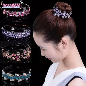 BORAGETE Pha Lê Vuốt Tóc Nữ Bé Gái Bun Maker Mở Rộng Hoa Kẹp Tóc