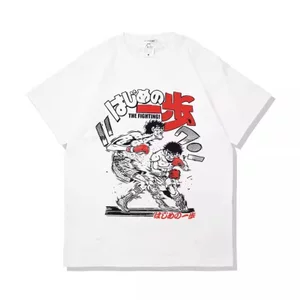 Anime cổ điển Nhật Bản in hình quyền anh giản dị cặp đôi tay ngắn 200GSM Áo thun Cotton cao cấp 100% dành cho nam và nữ dáng rộng vừa vặn