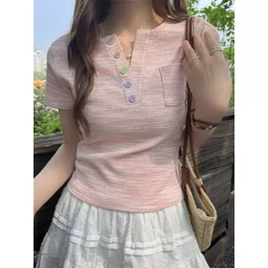 Áo thun ngắn tay phong cách mới Dopamine dành cho nữ mùa hè Slim-Fit Slim-Fit Thiết kế dáng ôm hơn Cảm giác Pure Desire Hot Girl Vai trước