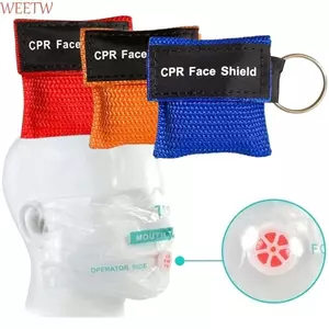 Mặt nạ CPR WEETW, Van một chiều Tấm chắn mặt khẩn cấp dùng một lần, Vòng móc khóa túi Nylon thực hành Mặt nạ hồi sức chuyên nghiệp Cứu hộ ngoài trời