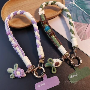 Điện Thoại Di Động Dây Buộc Nữ Cổ Tay Ngắn Mặt Dây Chuyền Hoa Bện Tay Dây Túi Chìa Khóa Mặt Dây Chuyền Ngoài Trời Mạnh Mẽ Bền Đẹp