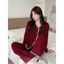 Bộ đồ ngủ bán chạy livestream xuất khẩu, bộ đồ ở nhà nữ tay dài kiểu cardigan viền ren giữ ấm vải dê nhung