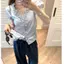 Áo sơ mi cổ chữ V sọc hai lớp độc đáo dành cho nữ Mùa hè Thiết kế kiểu Pháp Sense Slimer Look Top