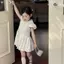 Váy sơ mi tay phồng cho bé gái (90-150) Váy trắng thêu tinh tế phong cách Preppy