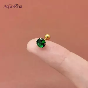 AqToCna 1 Đôi Bông Tai Tragus Xanh Tròn Nhỏ Stud Lobe Xuyên Sụn Stud Xoắn Trang Sức Cz Barbell Xuyên Bông Tai AqToCna