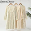 Phụ Nữ Cotton In Hoa Dài Tay Váy Ngủ Nữ Vinage Retro Đồ Ngủ Váy