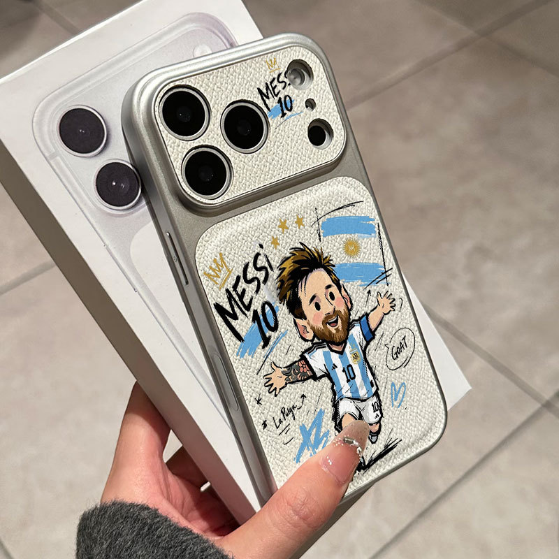 Ốp lưng iPhone Họa tiết da phong cách mạ số 10 Messi họa tiết hoạt hình iPhone 17 16 15 14 13 12 11 Pro Max Plus Max
