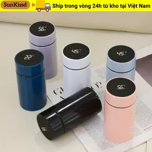 Cốc giữ nhiệt thông minh SUNKISSD, Bình bỏ túi 200ML bằng thép không gỉ, Hiển thị nhiệt độ Cốc cà phê Mini Chai nước cách nhiệt chống rò rỉ