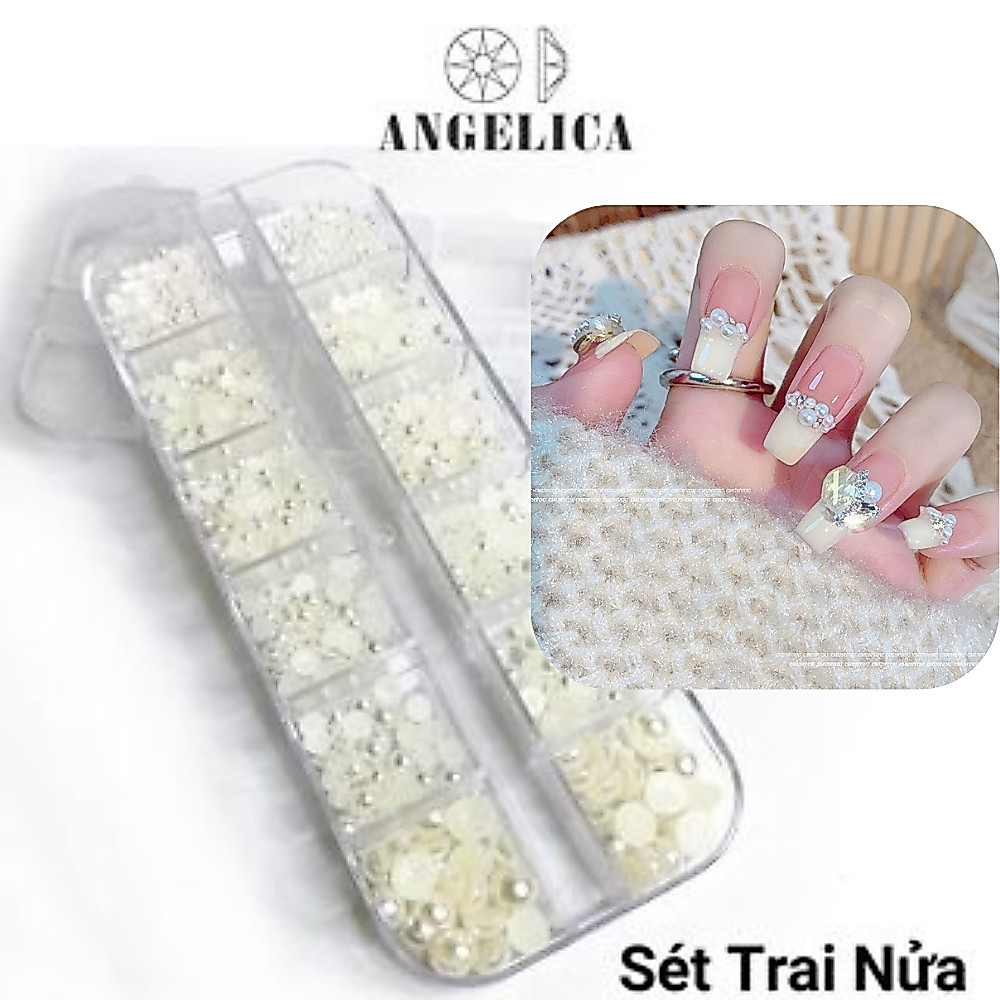 Set Ngọc Trai Nửa Nail Mix Size Chia Ô Nhân Tạo Cao Cấp Trang Trí Móng ANGELICA STN