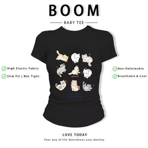 BOOM Áo Baby Tee Nữ Cotton Ôm Body-Áo Thun Ngắn Tay Y2K In Hình PhongCách Mùa Hè, Cổ Tròn Hàng Đầucách hàn quốc phong445
