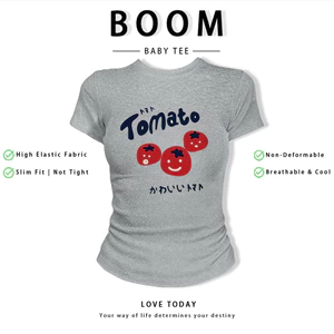 BOOM Áo Baby Tee Nữ Cotton Ôm Body-Áo Thun Ngắn Tay Y2K In Hình PhongCách Mùa Hè, Cổ Tròn Hàng Đầucách hàn quốc phong495