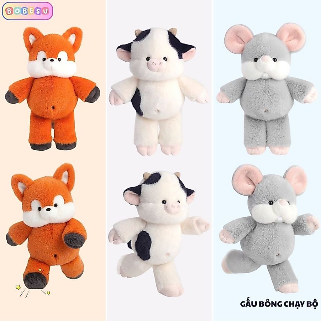 Bộ Gấu Bông Chạy Bộ Cáo,Voi,Chuột,Bò Sữa Vui Nhộn , Thú Nhồi Bông Con Vật Lắc Chân 55Cm Quà Tặng Đáng Yêu Cho Bé