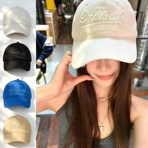 mũ lưỡi trai vành cong lưới thêu chữ 100%cotton màu trơn thời trang nữ