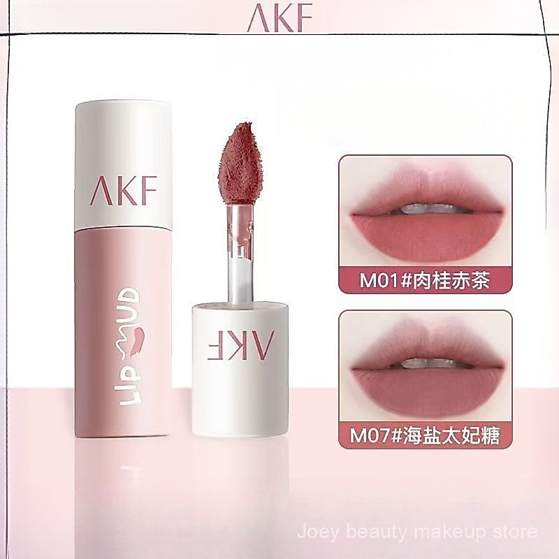 AKF Lip Mud Matte Lipstick Màu Khỏa Thân Làm Trắng Đế Chống Dính Học Sinh Nước Bóng Gương Son Bóng J97K