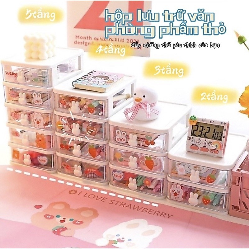 Kệ Nhựa Mini 3 4 tầng , Kệ Mỹ Phẩm Để Bàn,Tủ Nhựa mini Hộp đựng phụ kiện 4 tầng có ngăn kéo tai thỏ, kệ nhựa đựng đồ