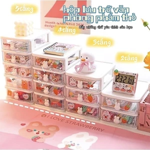 Kệ Nhựa Mini 3 4 tầng , Kệ Mỹ Phẩm Để Bàn,Tủ Nhựa mini Hộp đựng phụ kiện 4 tầng có ngăn kéo tai thỏ, kệ nhựa đựng đồ