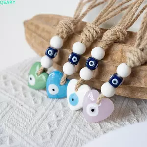 QEARY Mặt dây chuyền mắt quỷ, Móc khóa hạt trong suốt nhiều màu, Mặt dây chuyền kính mới màu xanh Bohemian Lucky Eye Keyring Trang trí thủ công