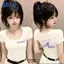 Áo thun ngắn tay Skinny cổ vuông Slim-Fit phiên bản ngắn có cổ chữ U