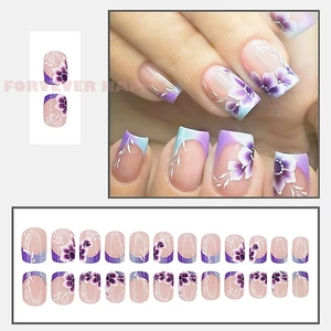JB687 Móng tay giả màu tím kiểu Pháp 24 chiếc