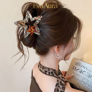 Móng Vuốt Tóc Ngôi Sao Da Báo Lấp Lánh Kim Cương Giả Cá Mập Kẹp Tính Khí Barrettes