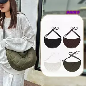 Túi thắt lưng nửa mặt trăng SAMO, Túi đeo chéo màu trơn Nylon, Túi đeo vai dung tích lớn kẻ sọc thời trang để đi lại