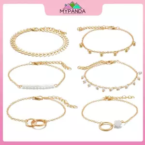 MYPANDA 6 Cái / bộ Bộ Vòng Tay Boho Nữ Dép Lá Dây Xích Tròn Lắc Tay Trang Sức.