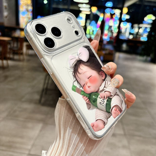 Ốp Lưng IPhone 13 15 11 17 16 12 14 ProMax  Hình tượng trẻ con dễ thương ôm chai rượu 7 8Plus XR X XS Max