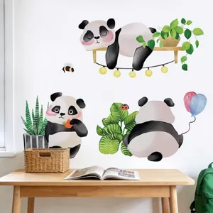 Decal Dán Tường Gấu Trúc Vui Chơi Đáng Yêu Có Keo Sẵn 87x71cm - Trang Trí Phòng Cho Bé